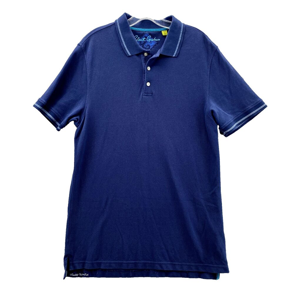 Robert Graham Polo Shirt Mens Large Blue Classic Fit Cotton Preppy Tennis Casual